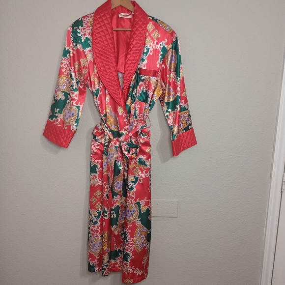 Victoria's Secret Other - vintage Victoria's Secret gold label  Satin Floral  Loungewear Maxi Kimono Robe